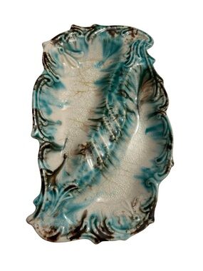 Vintage-Style Ceramic Decorative Platter in Aqua and Cream